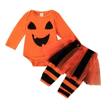0-3T Halloween Novorojenih Otrok Baby Dekle Oblačila, ki Dolg Rokav Obleka Telo Vrh Obleko nastavite Elegantno Stranka Klub bučna Obleko