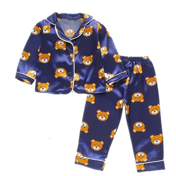 0-4 Leta Obrabe 2020 Jeseni, Pozimi Dolg Rokav Otrok Sleepwear Nastavite Svileno Pižamo Nastavite Fant Pižame Set za Otroke More Dekleta Pižame