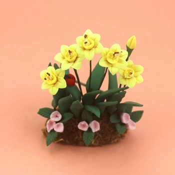 1/12 Lutke Miniaturni dodatna Oprema Mini Tulipanov Narcise Zjutraj Slavo Simulacije Vrtu Cvet Model Igrače za Lutka Hiša Dekor