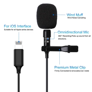1,5 m, Za Strele Mikrofonom Za iPhone 11 Max Pro Xs X XR 6 7 8Plus Mini Živo Audio Mikrofon Mobilnega Telefona River Lavalier Mikrofon
