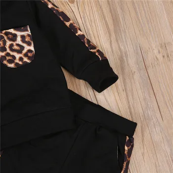 1-6T Malčka, Otrok, dojenček Fant Dekle Leopard Oblačila, ki Long Sleeve Hooded Vrh Črtaste Hlače Znoj obleko Modne Trenirko Obleko