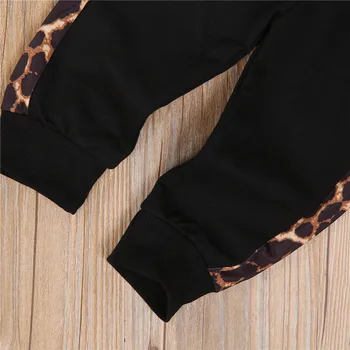 1-6T Malčka, Otrok, dojenček Fant Dekle Leopard Oblačila, ki Long Sleeve Hooded Vrh Črtaste Hlače Znoj obleko Modne Trenirko Obleko
