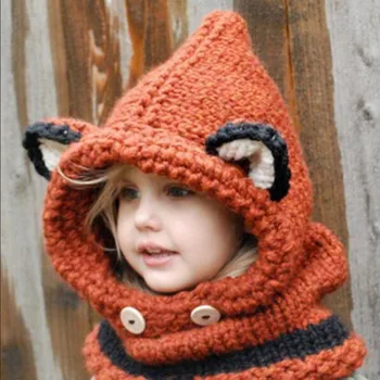 1-7 Let Baby Dekleta Klobuki Ročno Otroci Zimske Kape Zaviti Fox Šal Kape Lepe Jeseni Otrok Volne Pletene Kape brezplačna dostava