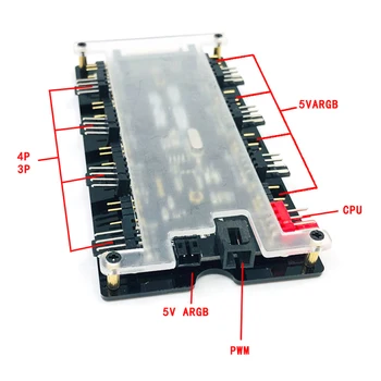 1 do 8, 3-Pin ARGB LED Hub z 21-(Gumb) 8 Port 4-Pin PWM Fan Hub Daljinski upravljalnik RGB LED Hub Podaljšek
