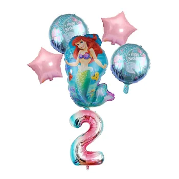 1 komplet Disney Princesa morska deklica Ariel Risanka folija balon Digitalni število Dekle in baby Roza rojstni dekoracijo Sten postavitev