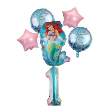 1 komplet Disney Princesa morska deklica Ariel Risanka folija balon Digitalni število Dekle in baby Roza rojstni dekoracijo Sten postavitev