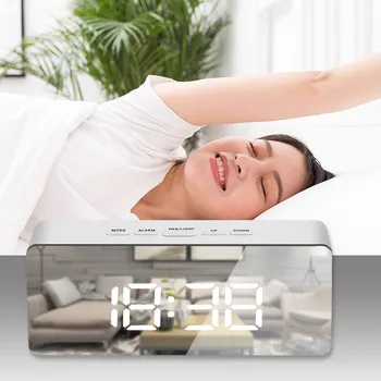 1 Kos Digitalna Budilka z Veliko Ogledalo LED Zaslon Dekorativni Alarm Temperatura FBE3