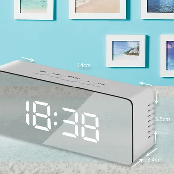 1 Kos Digitalna Budilka z Veliko Ogledalo LED Zaslon Dekorativni Alarm Temperatura FBE3