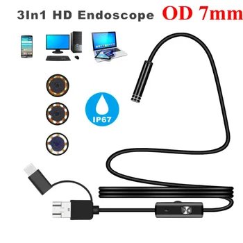 1 M 7mm Mikro USB/Tip-c/Android 3-v-1 Računalnik Endoskop Borescope Nepremočljiva Micro USB Kamera Pregled Cevi