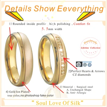 1 par klasičnih zavezništvo poročni prstani nastavite 18k rumeno zlato prevlečeno s titanom nakit zakonski par obroč za moške in ženske