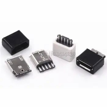 100 KOZARCEV DIY Micro USB 5P 5Pin Ženski Priključki Plug Kit Črne in Bele Z Lupino Varjenje Line Tip