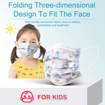 100 KOZARCEV Risanka Otrok Maske za Enkratno uporabo 3 Plast Otroci Masko Elastična Usta Maska za Dihanje PM2.5 Umetnih, Sintetičnih Vlaken, Fantje Dekleta Maske