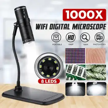 1000x WiFi 2MP Digitalni Mikroskop Prenosni HD 1080P USB Mikroskop Kamera 8 Nastavljiva LED Luči Cev, Nosilec Za IOS, Android, PC