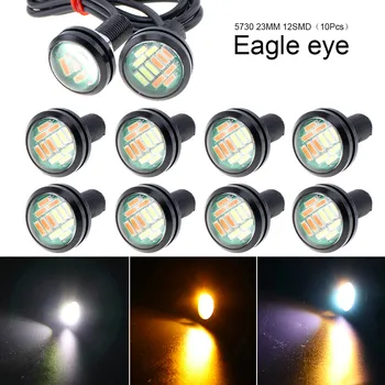 10pcs 23 mm 12V 12 LED Eagle Eye Svetlobe High Power 4014 Dvojno Barvo Auto Meglo DRL Žarnica Povratne Varnostno Stop Parkiranje Signalna luč