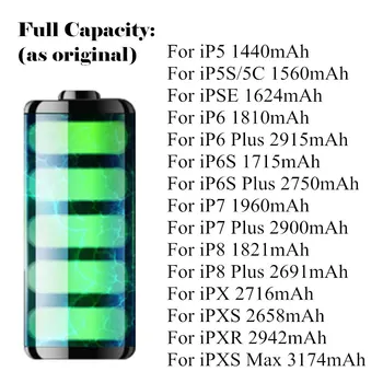 10pcs AYJ 2020 povsem Novo AAAAA Kakovosti Baterije Za iPhone 6S 6 5 5 X SE 7 Plus 8 XR Xs Max Visokih Realnih Zmogljivosti Nič Cikel Sveže