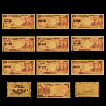 10Pcs/Veliko Barve Japonski Zlato Bankovcev 10000 Jen Bančni Račun v 24k Gold Valuta papirnati Denar Za Zbiranje