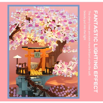 1167Pcs Ideje Mesto Street View gradniki Sakura Inari Svetišče Hiša DIY Opeke Češnjev Cvet Majhne Velikosti Blokov Otroci Igrače