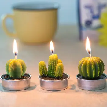 12PCS/set Home Decor Kaktus Sveča Tabela Čaj Luči Vrt Mini Vosek Zelene Sveče Za Poroko, Rojstni dan Dekoracijo