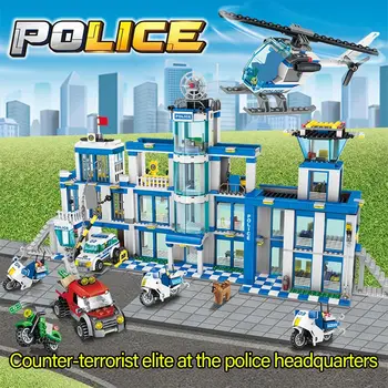 1397PCS City Policijska Postaja gradniki Tehnika Swat Bloki Vojaške Ekipe Policijski Tovornjak Tovornjak Opeke Igrače za Otroke, Fantje