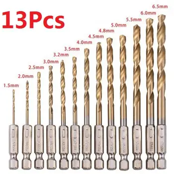 13pcs HSS hitroreznega Jekla Twist Drill Bit Titanium obložene Set Svedrov Za Les Kovino, Plastiko Vpliv Vaja Orodja 1.5-6,5 mm