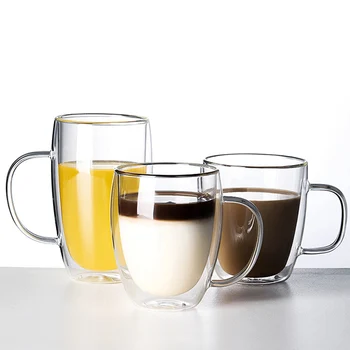150-450 ml Kave Vrč Toplotno Odporen Dvojne Plasti Izoliranih Stekleni Pokal Dvojno Steno Stekleni Vrč Z Ročajem Za Čaj, Mleko, Pivo, Vino