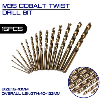 15pcs/set M35 Kobalt Twist Drill Bit HSS-CO za 1,5-10 mm hitroreznega Jekla 40-133mm Dolžina Lesa Vrtanje Kovin najvišje Kakovosti