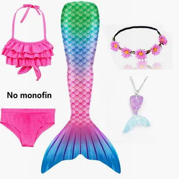16 Barv dekle 3 Kosov Prentn Otroci Swimmable morska deklica Rep lahko dodate Monofin za Dekleta, Plavanje Proti Obleko Kopalke Costume3-12Y