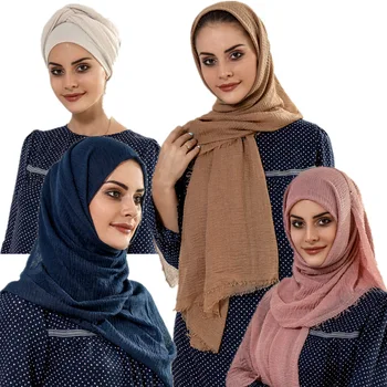 180*90 cm Trendy Crinkle Hidžab Šal Trdna Bombaž Headscarf za Ženske, Šali in Obloge Islam foulard femme Muslimanskih Hijabs Kopftuch