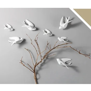1pc 3D Bele Preprost Keramični Ptic Steni Visi Okraske Decoracao Par Casa Obrti Okraski Doma Dekoracijo Sten