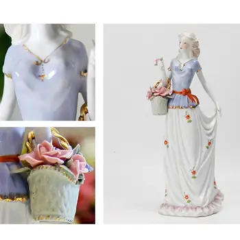 1Pc Porcelana Kip Občutljivo Akvarel Elegantno Ročno Srčkan Bowknot Dekle Obliko Figur Decoarion Za Dom, Restavracijo, Hotel