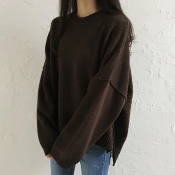 2 barvi 2018 jesen in zimo, korejski chic vintage stil svoboden thicking ženska puloverji in puloverji (B0898)