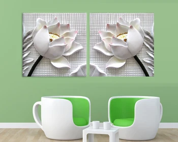 2 kos moderne 3D bele lotus cvetje opredelitev fotografij, platno Doma Dekoracijo Steno dnevne sobe modularni barvanje, Tiskanje cuadros