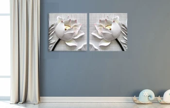 2 kos moderne 3D bele lotus cvetje opredelitev fotografij, platno Doma Dekoracijo Steno dnevne sobe modularni barvanje, Tiskanje cuadros