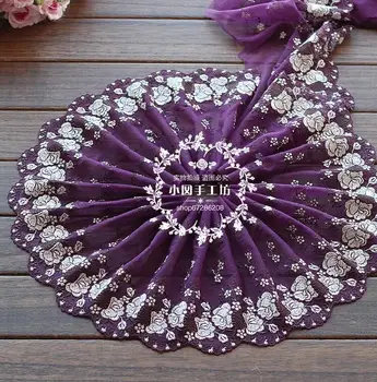 2 Metrov 18 cm Širina Royal Purple Vezene Čipke Trim Očesa Čipke Til Cvet Čipke Tkanin