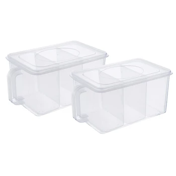 2 Pack Plastične Posode za Shranjevanje z Odstranljivo Košar Ročaj za Shranjevanje Hrane Organizator Škatle s Pokrovi za Hladilnik Kabinet