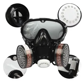 2 v 1 Kemičnih Dustproof Masko Proti prahu Anti-toksin Buljiti Oči, Nos, Usta Varstvo Respirator Plinsko Masko, Industrijska Varnost