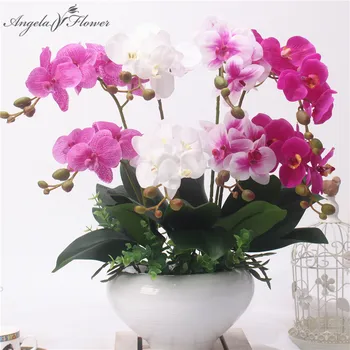 2 Veje Pravi Dotik Metulja Orhideja Umetne Rože DIY Poroka Doma Vrt Dekor Ponaredek Cvet PU rastline Pot Cvetovi Orhidej