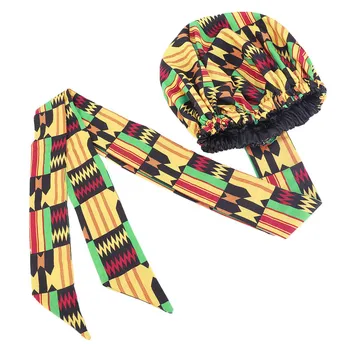 20 kos/veliko Afriških Tiskanja Saten Bonnet Z Dolgo Trak Zaviti Dvojno Plast Headwrap Ankara Vzorec Ženske Lase Pokrivajo Lase Ovijte Skp
