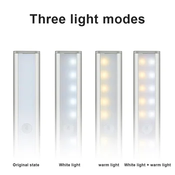 20 LED Senzor Gibanja Omaro Svetlobe s 3 Barvni Način, Kabinet Svetlobe Brezžični USB Polnilne Luči Palico Kjerkoli FP8