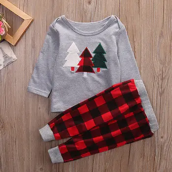 2017 Otroci Baby Boy Dolg Rokav Božič Oblačila Set T-shirt+Kariran Hlače 2PCS Obleke Božič Otroci Oblačila