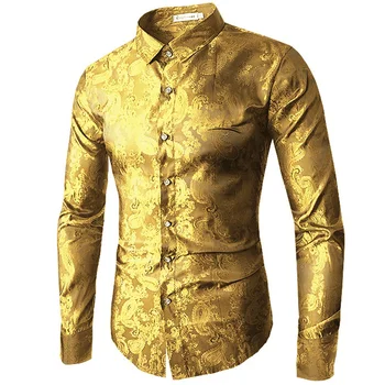 2018 Visoko kakovostno Rdeče Zlata, Vijolična, Modra moške vezenje obleko srajco Moda Slim svate Poslovanje, Majice z Dolgimi Rokavi Moški