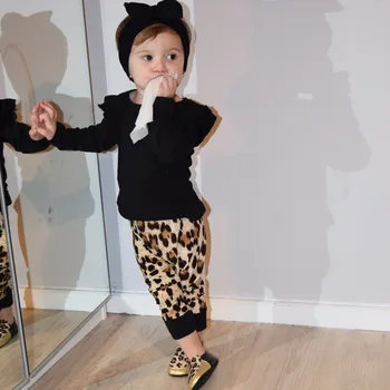 2019 Jeseni Dekliške Obleke Nastavite Dolg Rokav T-Shirt Leopard Hlače 2 Delni Komplet Modni DODATKI, ki Plujejo pod Rokavi Top Za Otroška Oblačila