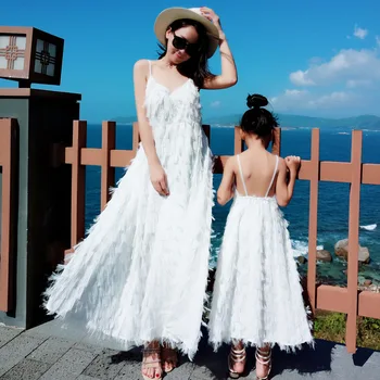 2019 nov modni Družinski Boemski Videz brez Rokavov Belo dekle Obleke Družino Ujemanje Obleke Poletje Mati Hči Obleke