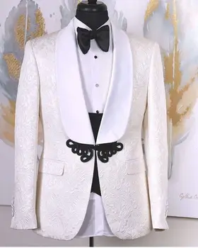 2019 Novo slonokoščena bela rdeča črna vzorec Moških bo ustrezala najboljši človek poročno obleko pevka gostiteljice Fazi kostum Slim Fit 3 Kosov Jopičem Ženina G