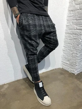 2019 nueva marca moške hlače ravne noge, de corte Slim urbano pierna recta Priložnostne pantalones Kariran hlače moški