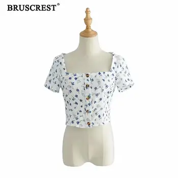 2019 Poletje sladko cvjetnim šifon belo bluzo ženske majice Letnik Boho crop zgornji del ženske bluze korejski oblačila ulične blusas