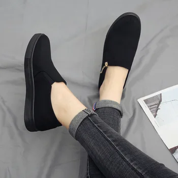 2019 ženske platneni čevlji priložnostne debelo dno ravno z dihanje ženske superge pure black zapatillas mujer z zadrge
