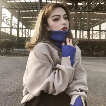 2019Women Turtleneck Svoboden Toplo Debelejši Pismo Natisnjeno Puloverji Ženska Modna korejski Slog, ki je Vse-tekmo Študentov