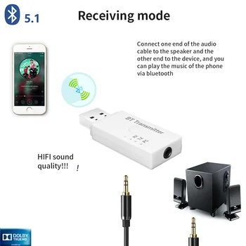 2020 Brezžična tehnologija Bluetooth Sprejemnik 5.1 Zvočna kartica TX/RX/PC 3.5 MM Jack USB Stereo Glasbe Brezžični adapter Za Avto, TV, PC Zvočnik
