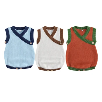 2020 Jeseni Newborn Baby Dekleta Fantje Oblačila Malčka brez Rokavov Barva Pulover Obleka za Malčke Pletene Proti-vrat Jumpsuits 0-3T